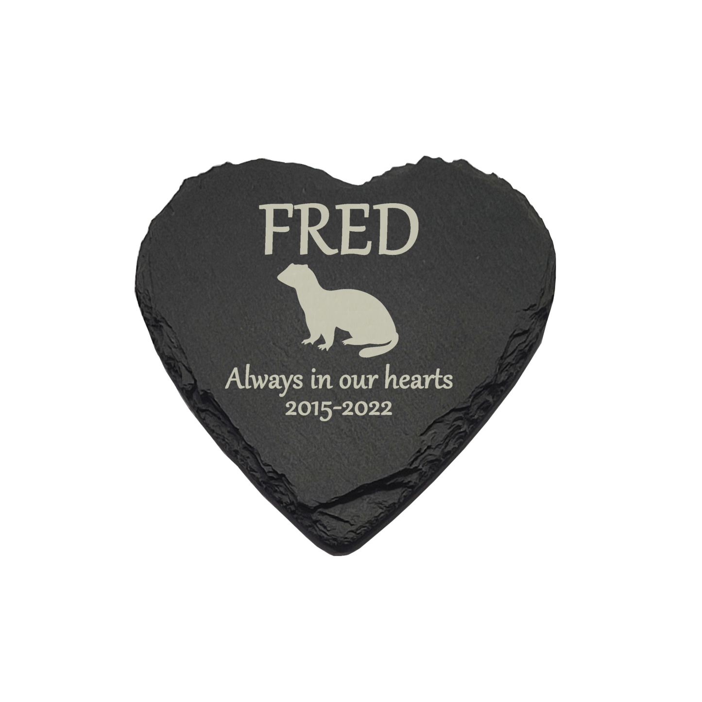 Ferret Memorial Slate Heart Plaque- Personalised Laser Engraved Memorial/Grave Marker