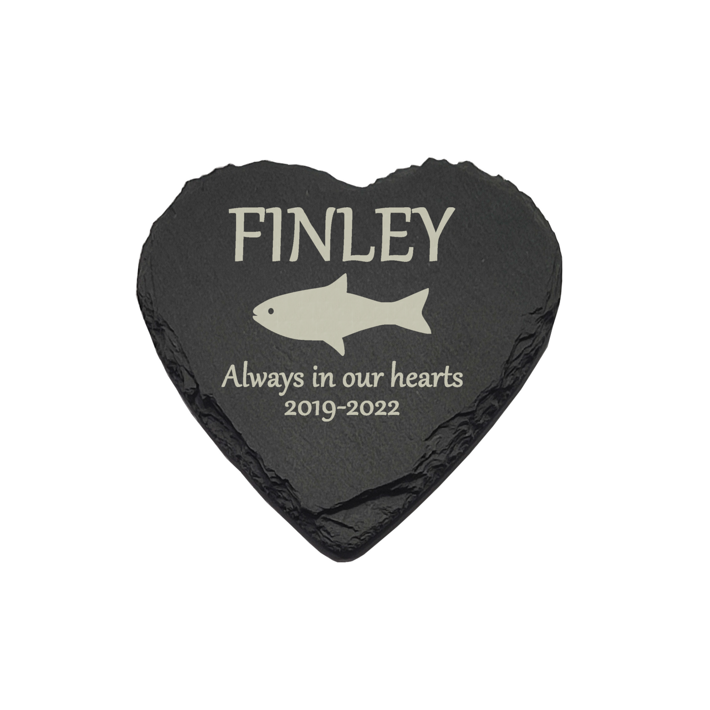 Fish Memorial Slate Heart Plaque- Personalised Laser Engraved Memorial/Grave Marker