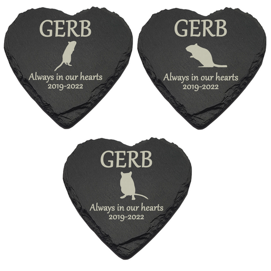 Gerbil Memorial Slate Heart Plaque- Personalised Laser Engraved Memorial/Grave Marker