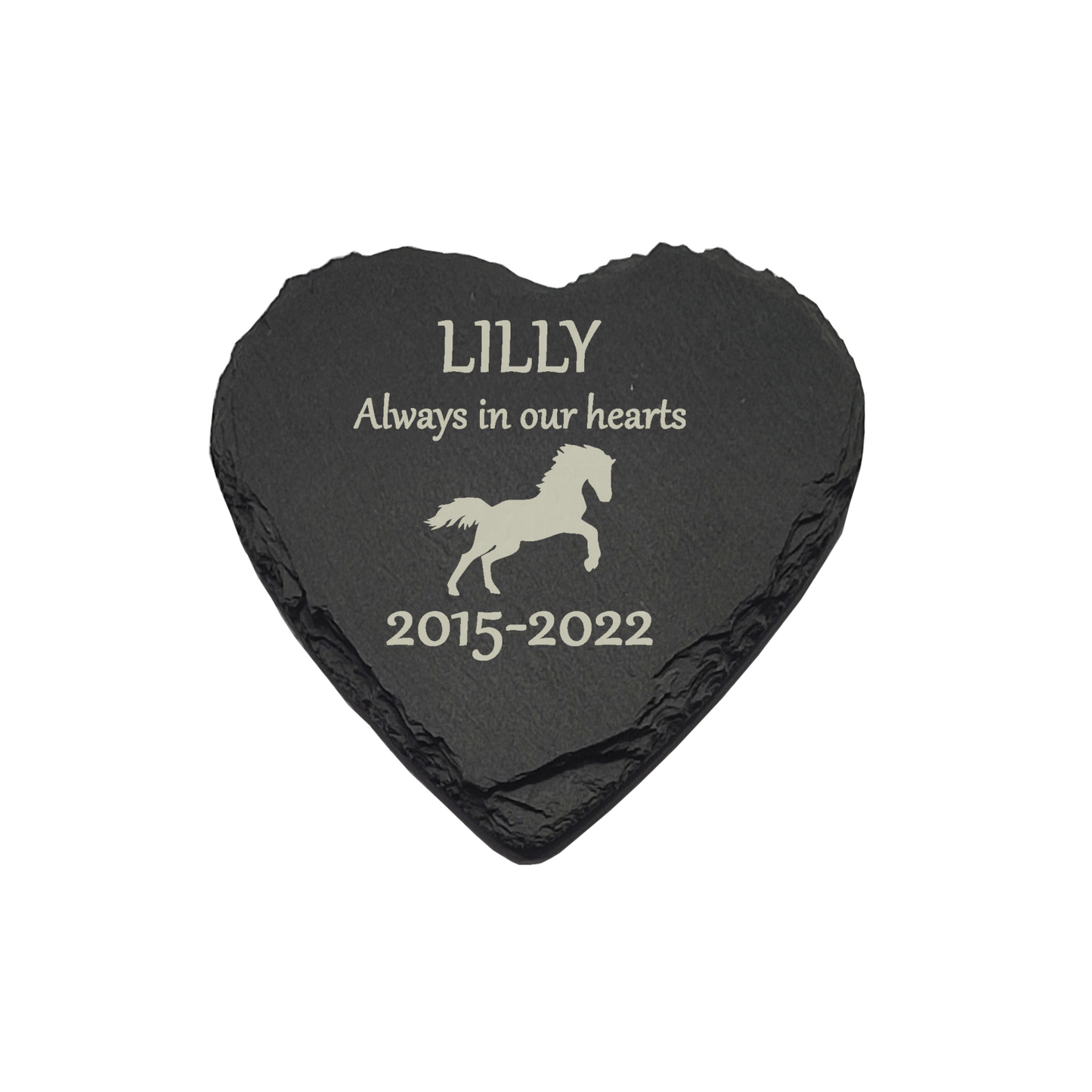 Horse Memorial Slate Heart Plaque- Personalised Laser Engraved Memorial/Grave Marker