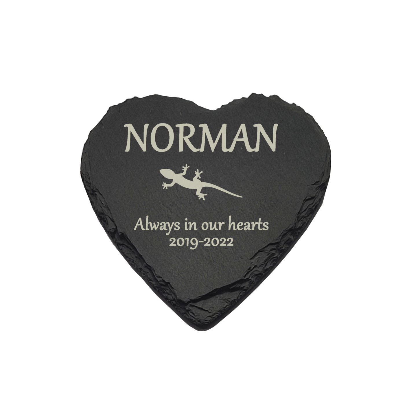 Newt Lizard Memorial Slate Heart Plaque- Personalised Laser Engraved Memorial/Grave Marker