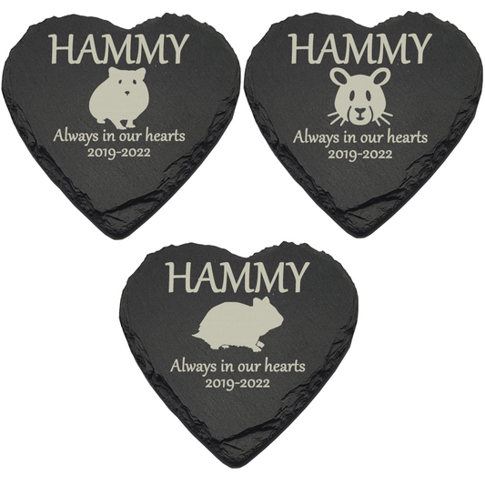 Hamster Memorial Slate Heart Plaque- Personalised Laser Engraved Memorial/Grave Marker