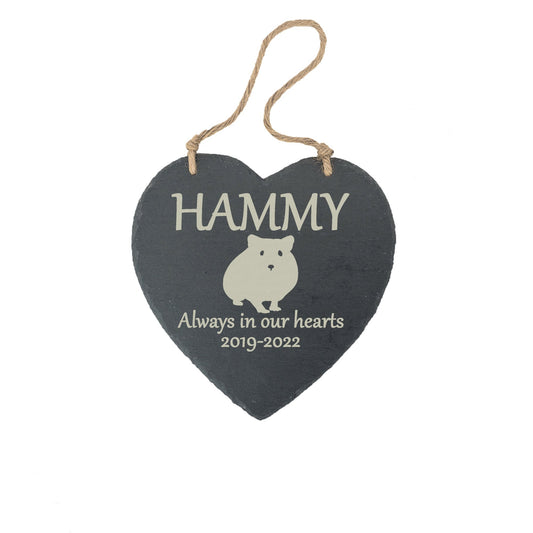 Hamster Memorial Large Hanging Slate Heart Plaque- Personalised Laser Engraved Large Memorial/Grave Marker