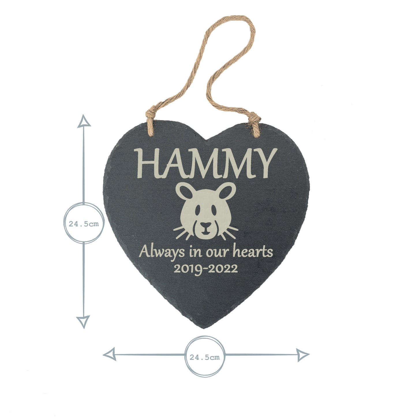 Hamster Memorial Large Hanging Slate Heart Plaque- Personalised Laser Engraved Large Memorial/Grave Marker