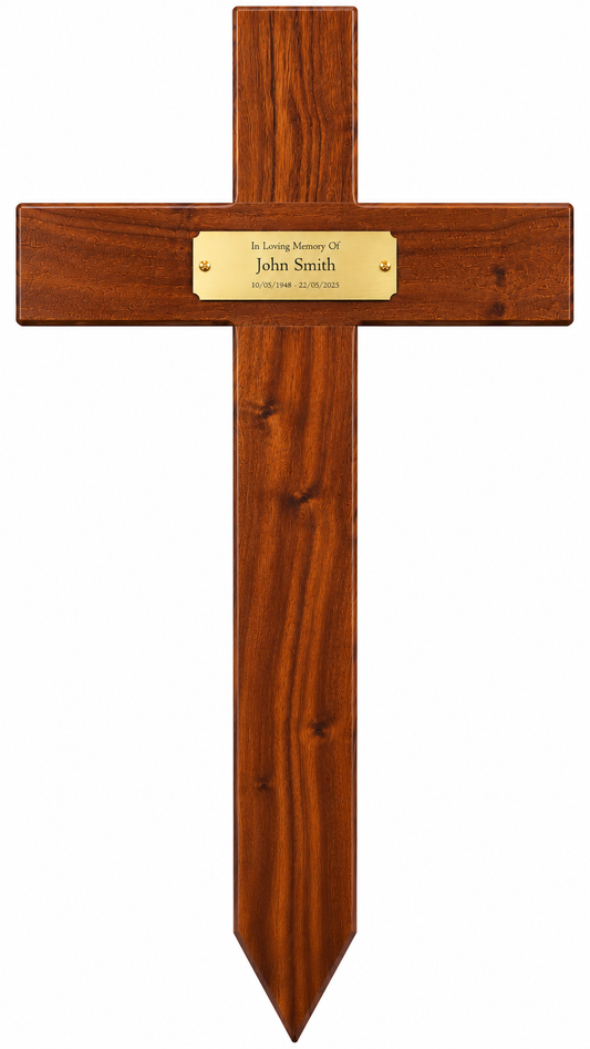 Premium Wooden Memorial Cross Grave Marker 110cm with Personalised Acrylic Plaque