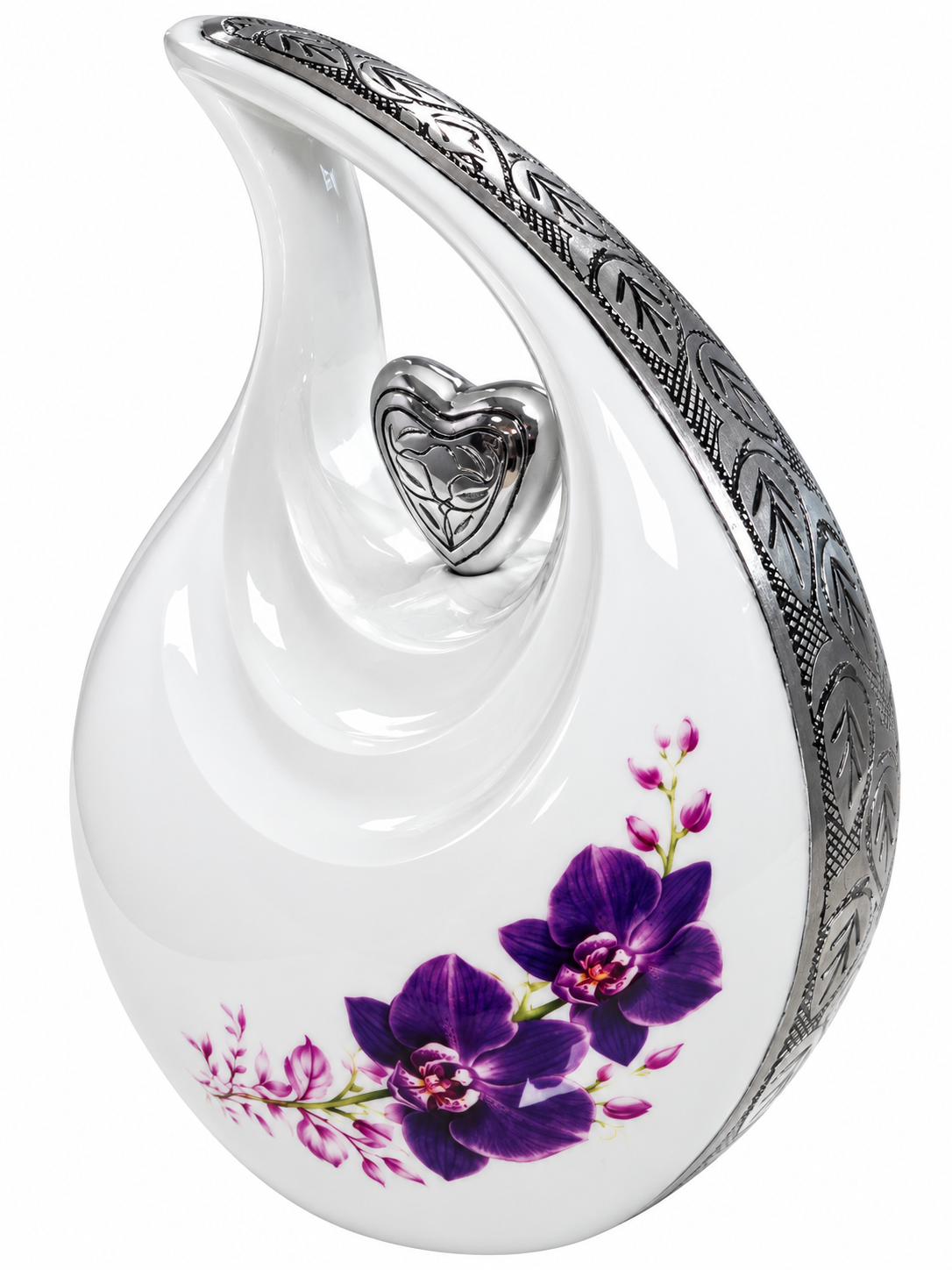 10" Teardrop Cremation Urn Orchid Design