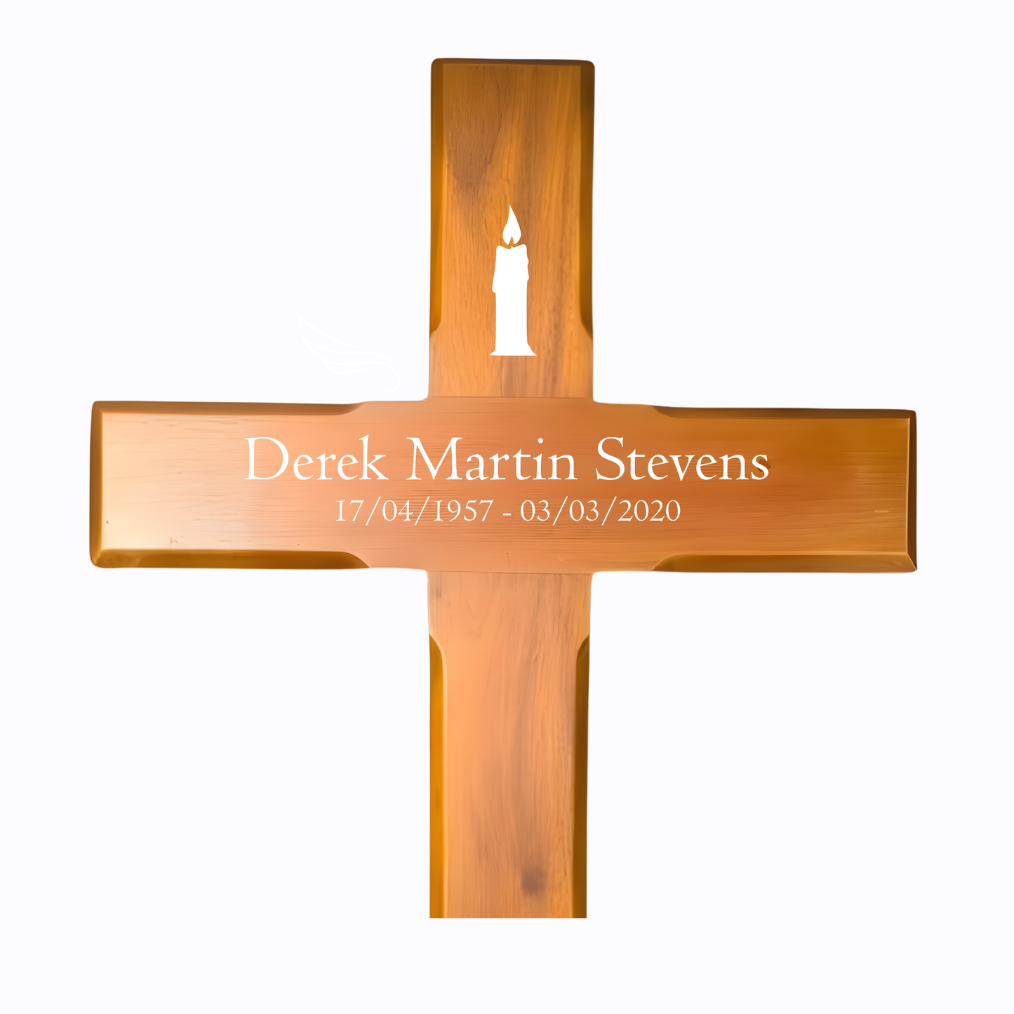 Personalised Mahogany Memorial Cross, Candle – Durable Wooden Grave Marker for Outdoor Use