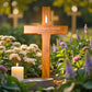 Personalised Mahogany Memorial Cross, Candle – Durable Wooden Grave Marker for Outdoor Use