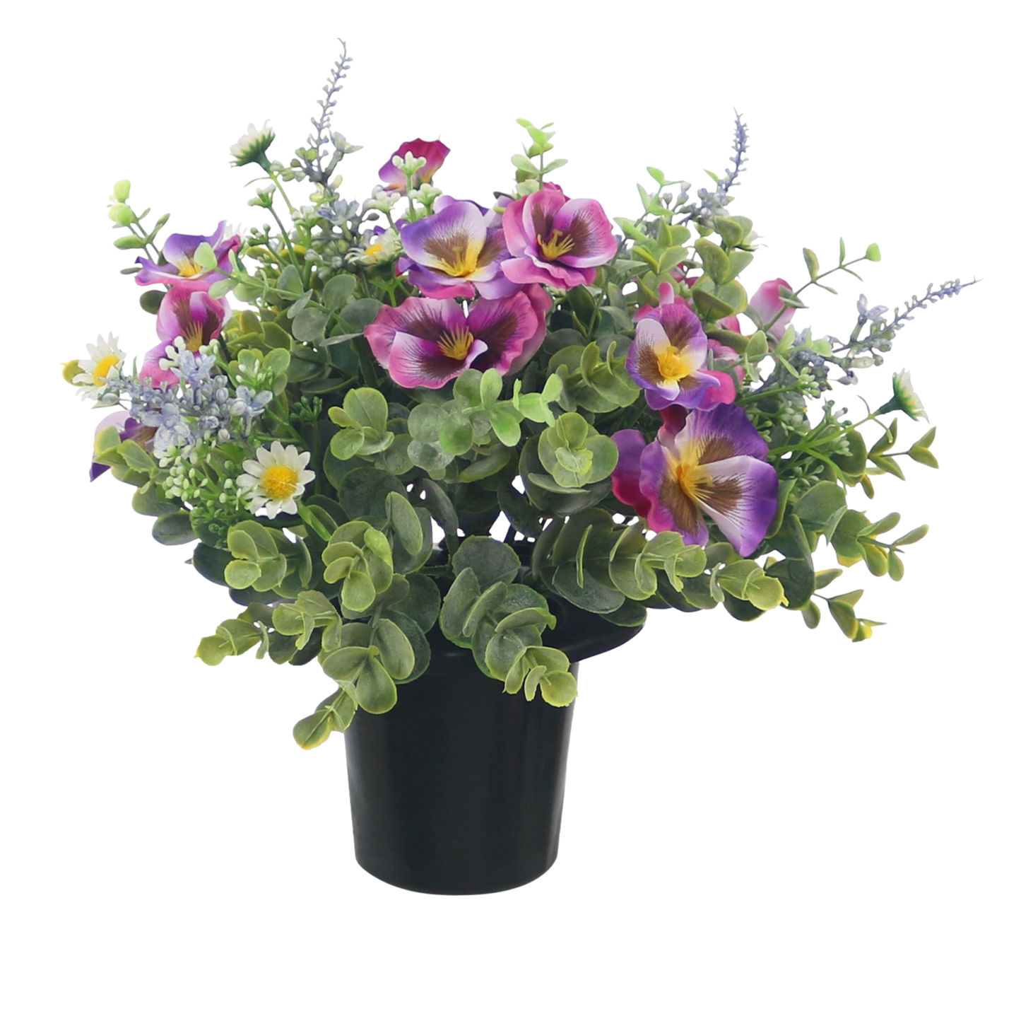Premium Artificial Grave Flowers – 25cm Pink Pansy With Lavender & Daisy | Memorial Vase Pot