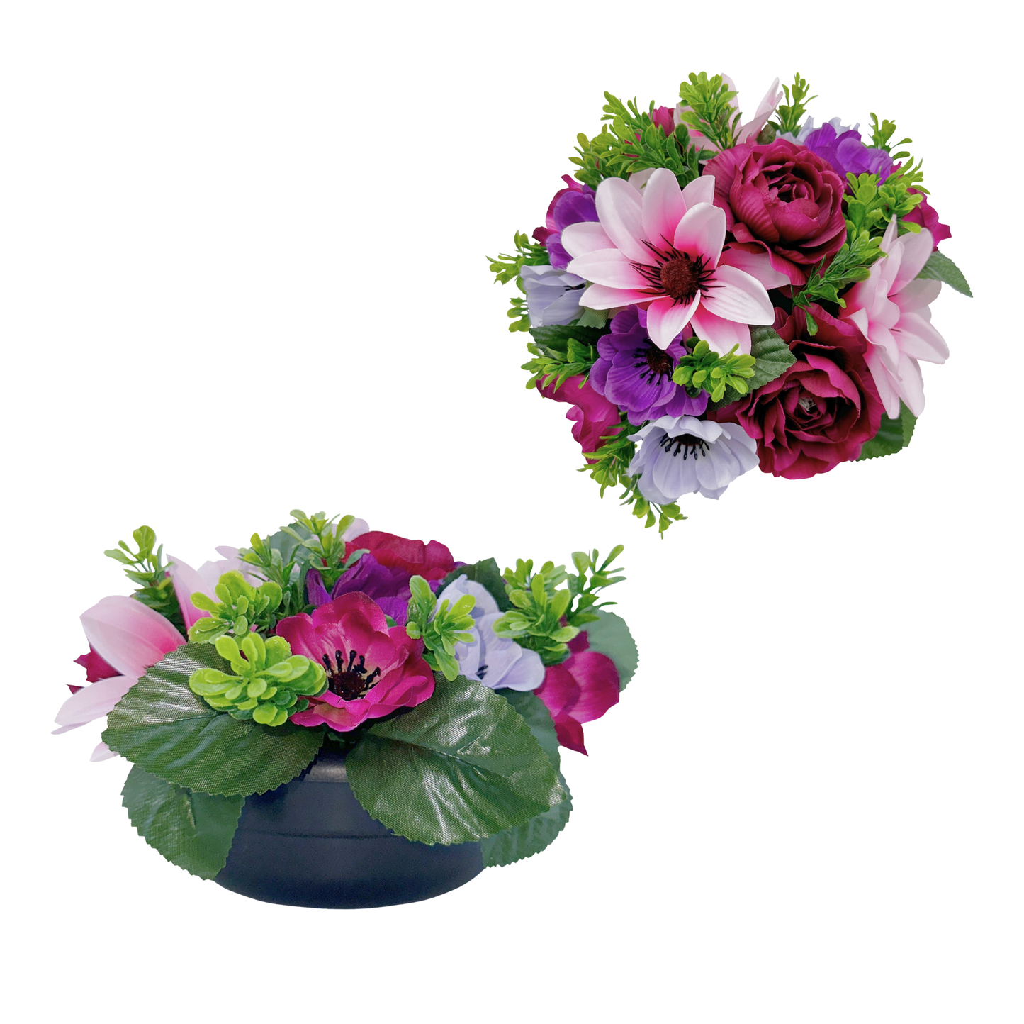 Premium Artificial Grave Flowers – 24cm Burgundy Dahlia With Camellia | Weighted Pot