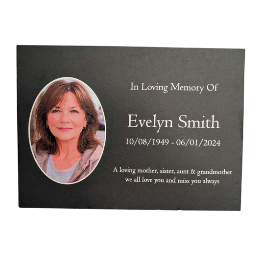 Photo Slate Memorial Plaque, Add a Portrait & Personalised Text | 35 × 25cm (14×10”)