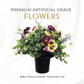 Premium Artificial Grave Flowers – Yellow Pansies with Lavender & Daisies (25cm) | Memorial Vase Pot