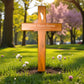 Personalised Mahogany Memorial Cross, Feather – Durable Wooden Grave Marker for Outdoor Use