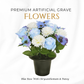 Premium Artificial Grave Flowers – 25cm Blue Rose With Chrysanthemum & Pansy | Memorial Vase Pot