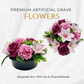 Premium Artificial Grave Flowers – 24cm Burgundy Rose With Lily & Chrysanthemum | Weighted Pot