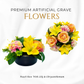 Premium Artificial Grave Flowers – 24cm Peach Rose With Lily & Chrysanthemum | Weighted Pot