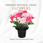 Premium Artificial Grave Flowers – 25cm Pink Rose With Chrysanthemum & Pansy | Memorial Vase Pot