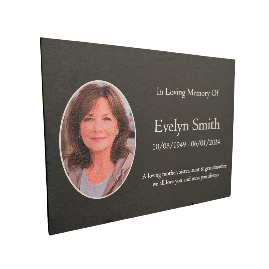 Photo Slate Memorial Plaque, Add a Portrait & Personalised Text | 35 × 25cm (14×10”)