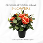 Premium Artificial Grave Flowers – 25cm Salmon Open Rose With Eucalyptus | Memorial Vase Pot