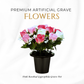 Premium Artificial Grave Flowers – 25cm Pink Rosebud With Gypsophila | Memorial Vase Pot