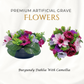 Premium Artificial Grave Flowers – 24cm Burgundy Dahlia With Camellia | Weighted Pot