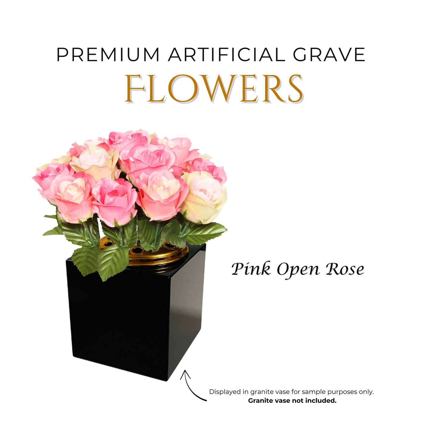 Premium Artificial Grave Flowers – Pink Open Roses (25cm) | Memorial Vase Pot