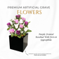 Premium Artificial Grave Flowers – 29cm Purple Frontal Rosebud With Fern & Gypsophila | Memorial Vase Pot