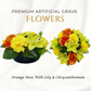 Premium Artificial Grave Flowers – 24cm Orange Rose With Lily & Chrysanthemum | Weighted Pot