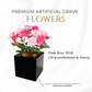 Premium Artificial Grave Flowers – 25cm Pink Rose With Chrysanthemum & Pansy | Memorial Vase Pot