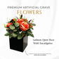 Premium Artificial Grave Flowers – 25cm Salmon Open Rose With Eucalyptus | Memorial Vase Pot