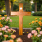 Personalised Mahogany Memorial Cross, Heart – Durable Wooden Grave Marker for Outdoor Use