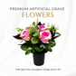 Premium Artificial Grave Flowers – Pink Open Roses with Eucalyptus (25cm) | Memorial Vase Pot