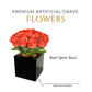 Premium Artificial Grave Flowers – Red Open Roses (25cm) | Memorial Vase Pot
