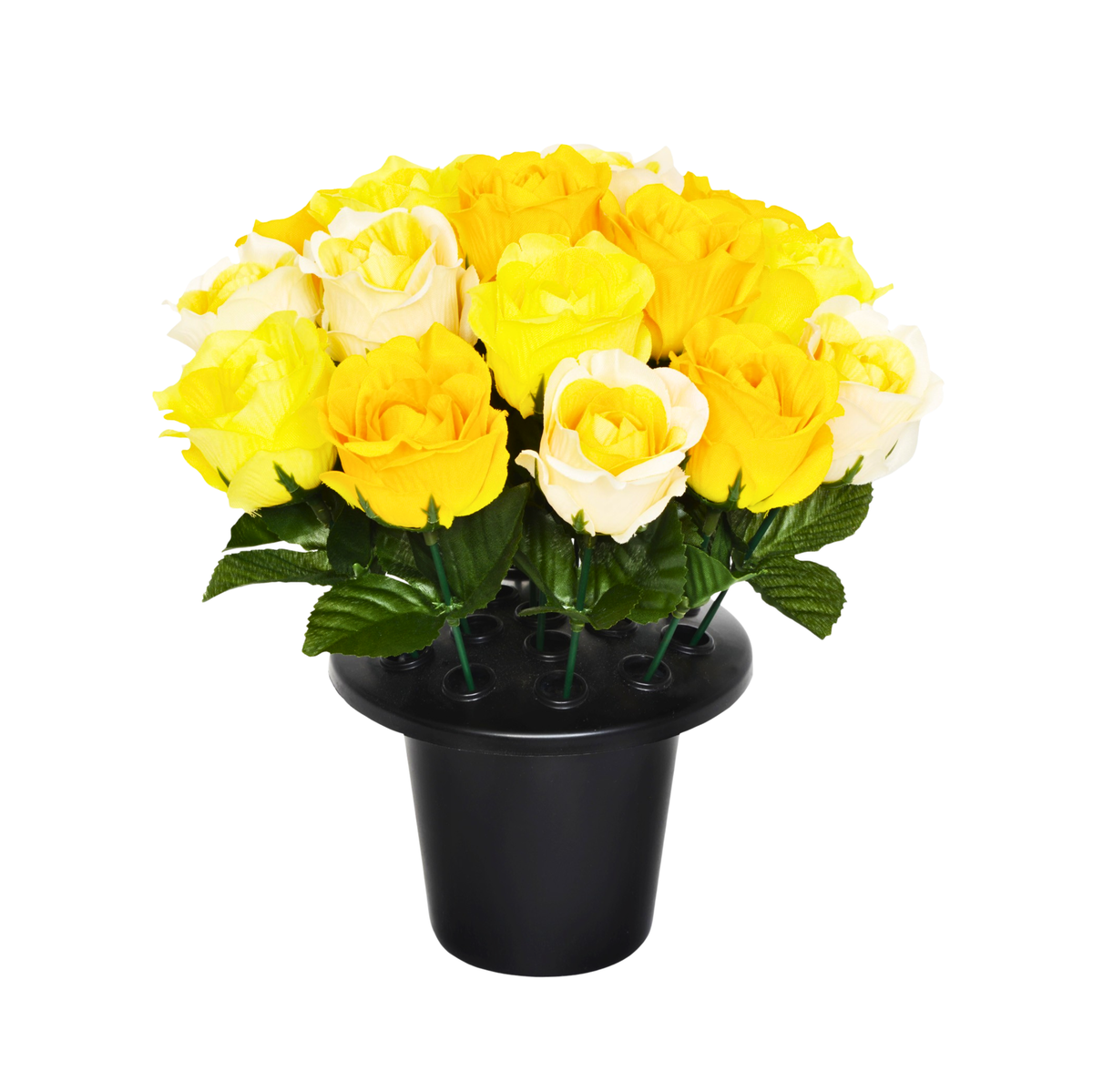 Premium Artificial Grave Flowers – Red Open Roses (25cm) | Memorial Vase Pot