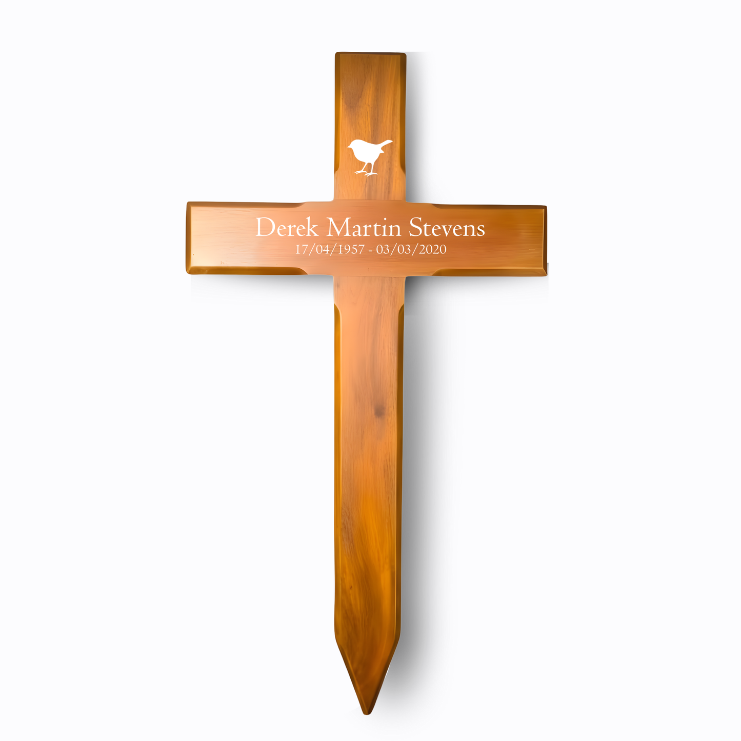 Personalised Mahogany Memorial Cross, Robin – Durable Wooden Grave Marker for Outdoor Use