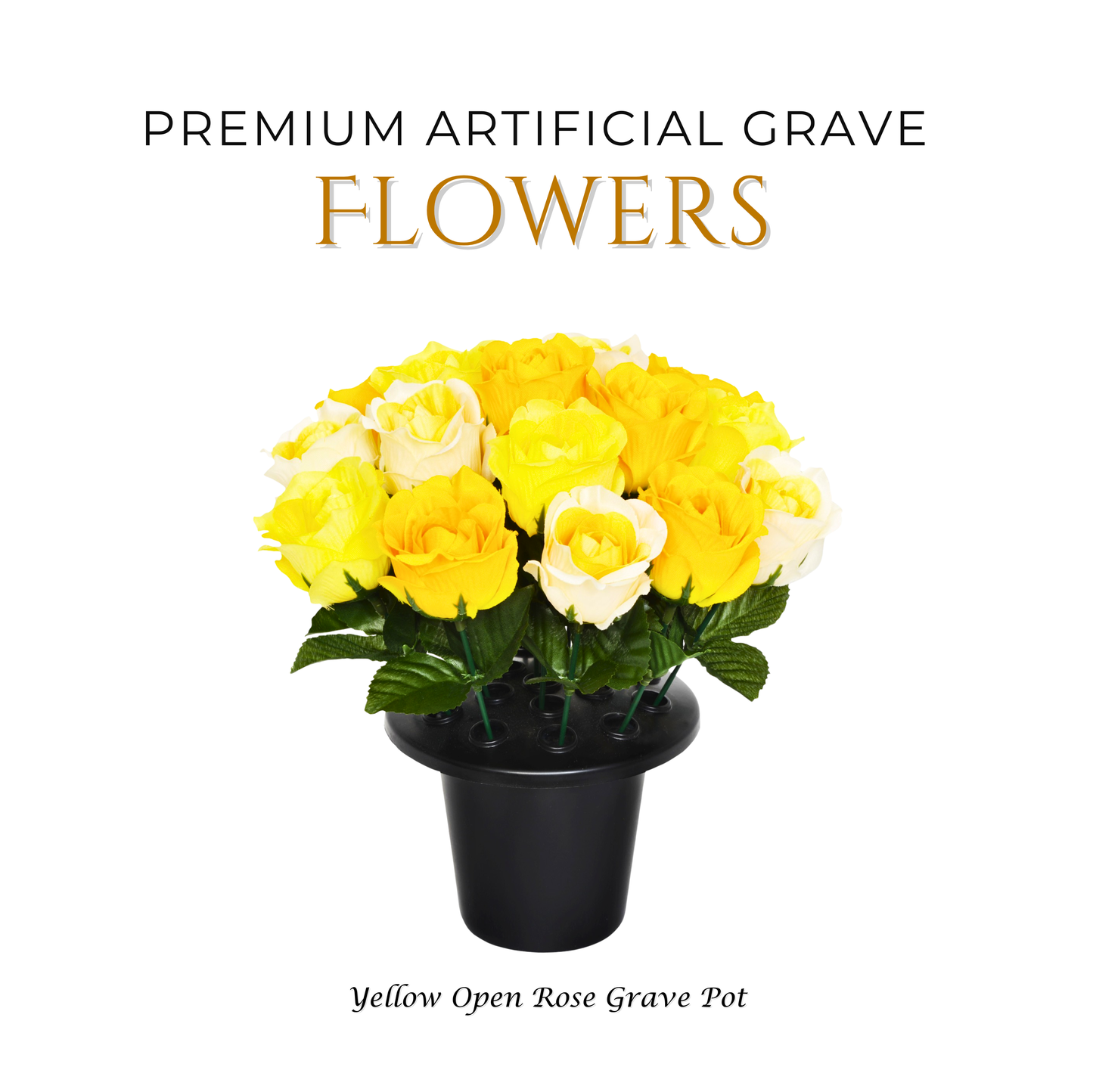 Premium Artificial Grave Flowers – Red Open Roses (25cm) | Memorial Vase Pot
