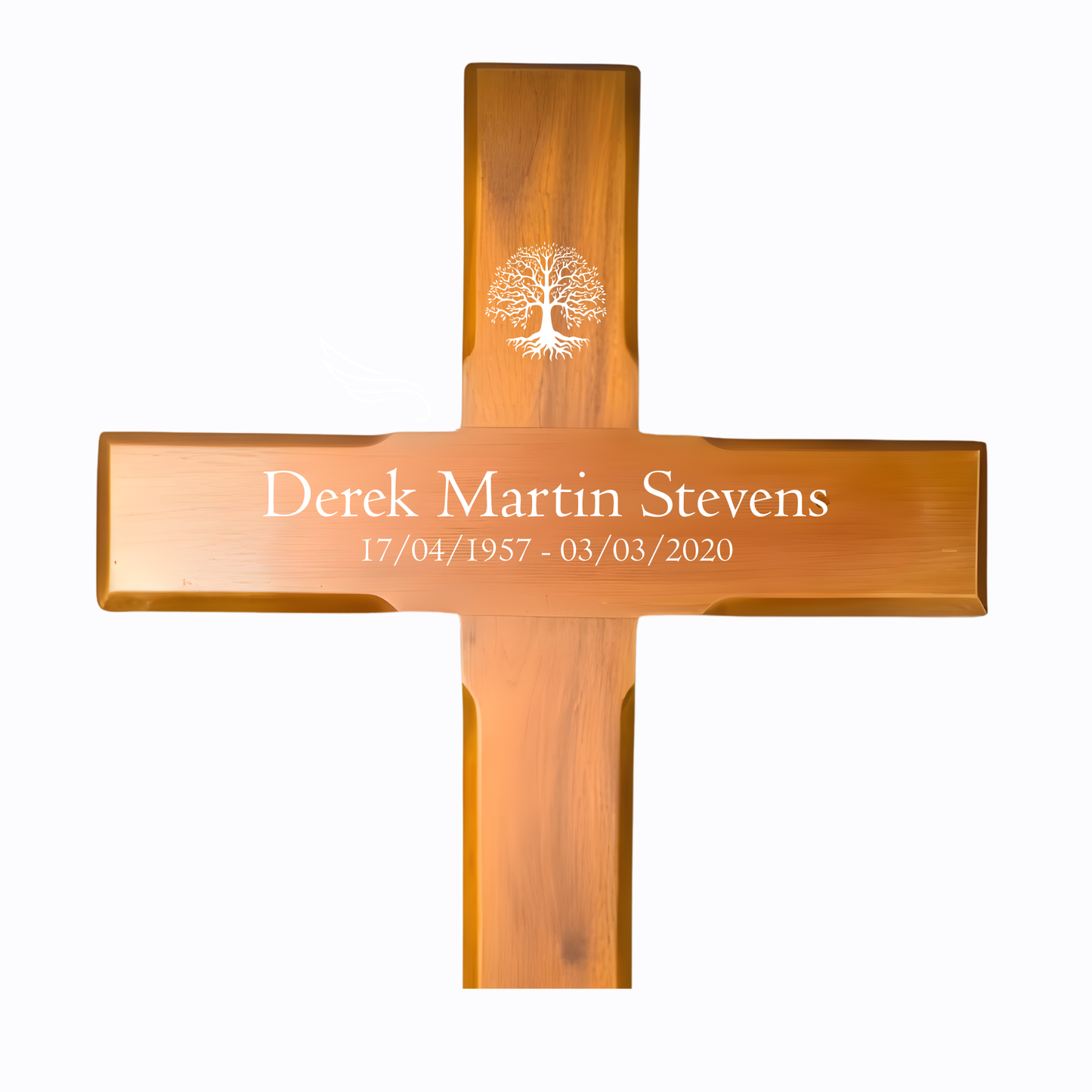 Personalised Mahogany Memorial Cross, Tree of life – Durable Wooden Grave Marker for Outdoor Use