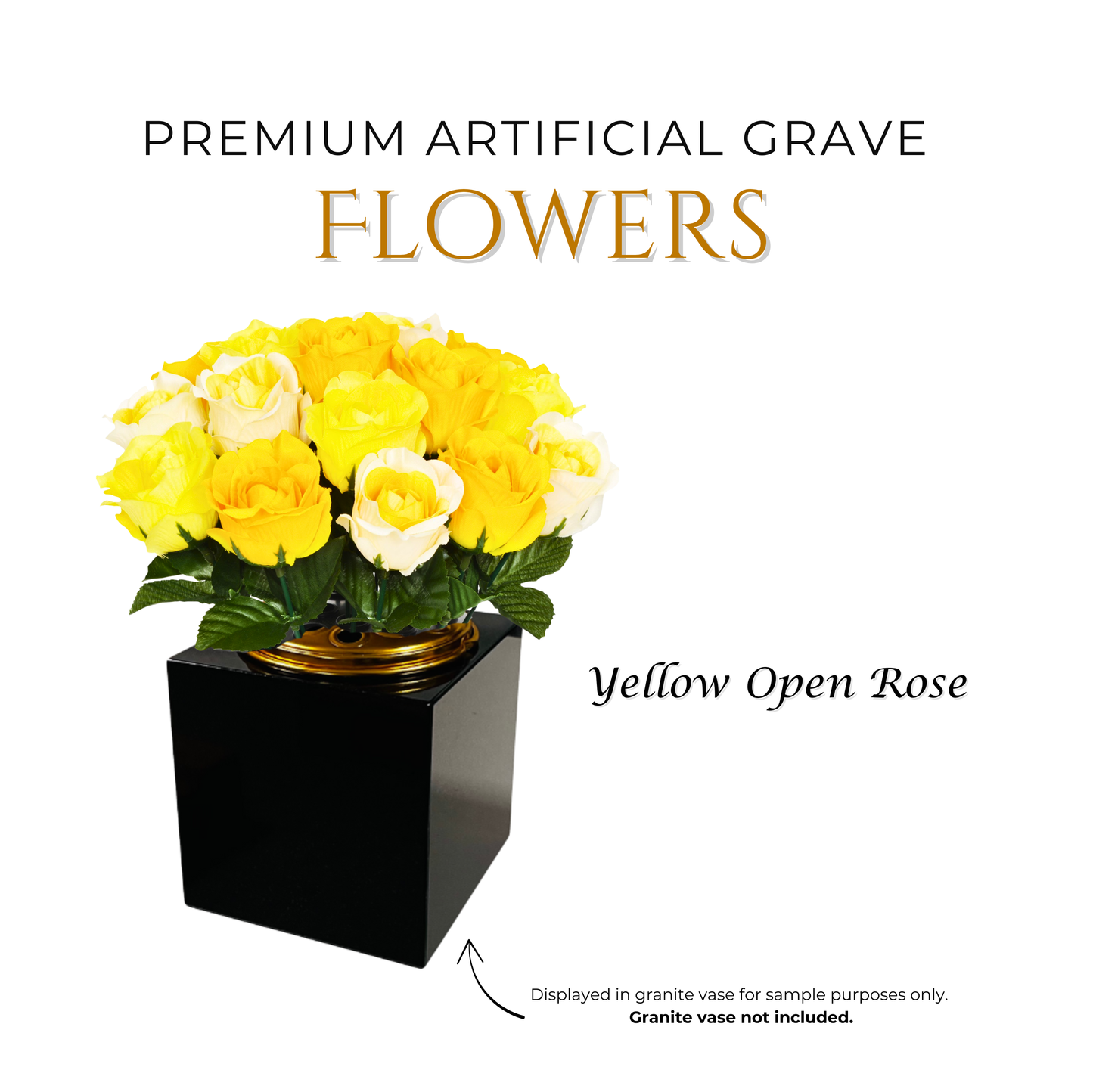 Premium Artificial Grave Flowers – Red Open Roses (25cm) | Memorial Vase Pot