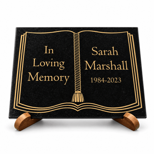 Granite Memorial Plaque, Book/Bible Design, Personalised Engraved Tribute