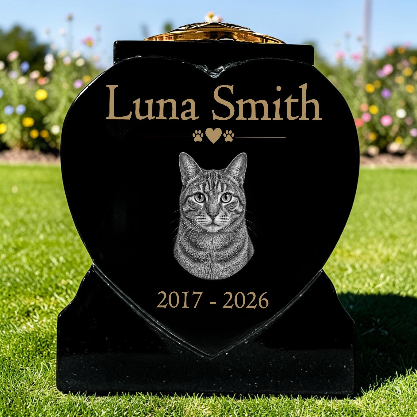 Cat Memorial Granite Heart-Shaped Photo Vase