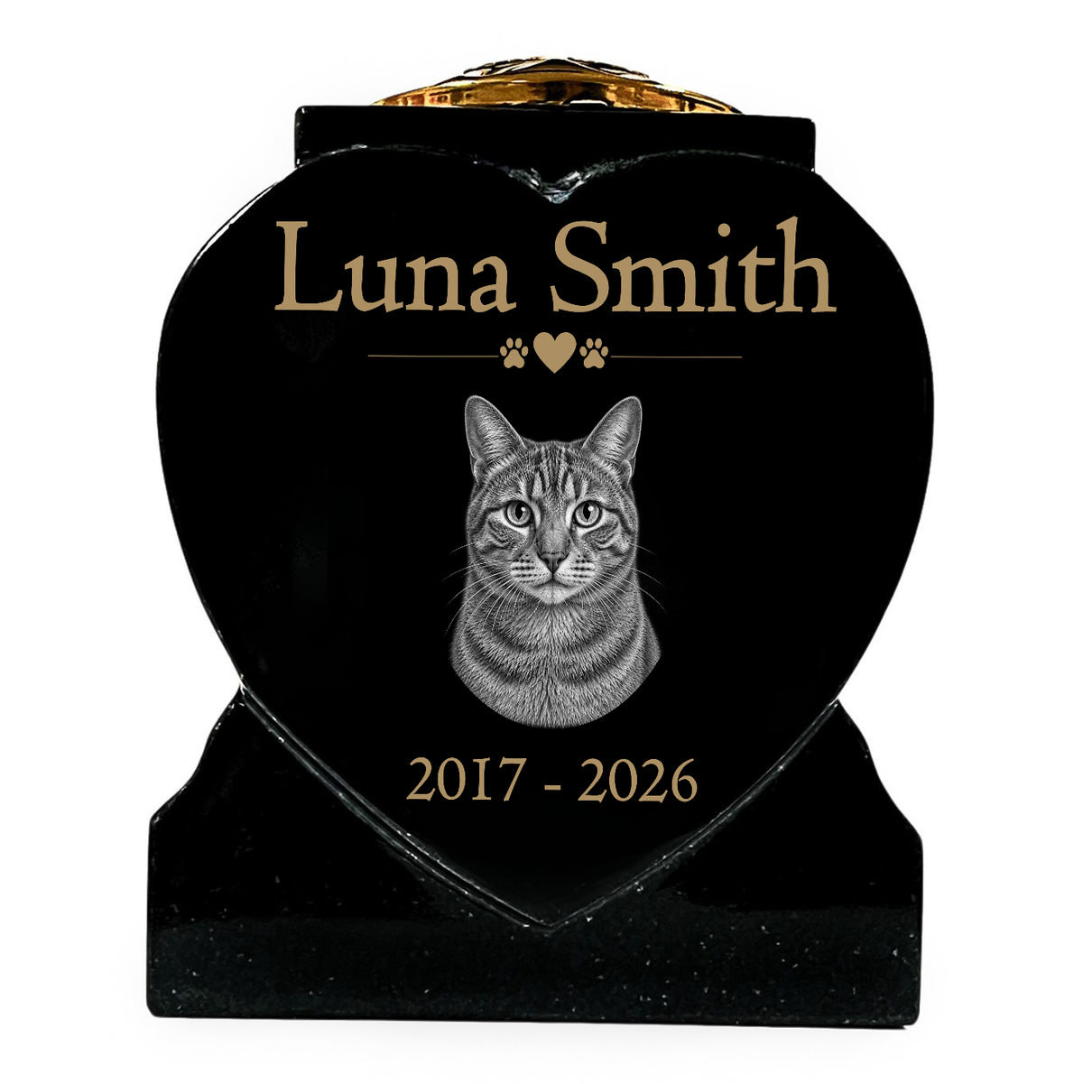 Cat Memorial Granite Heart-Shaped Photo Vase
