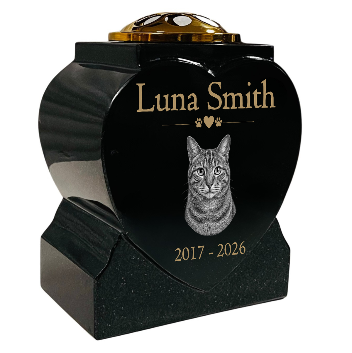 Cat Memorial Granite Heart-Shaped Photo Vase