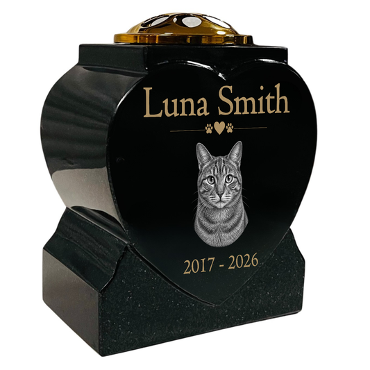 Cat Memorial Granite Heart-Shaped Photo Vase