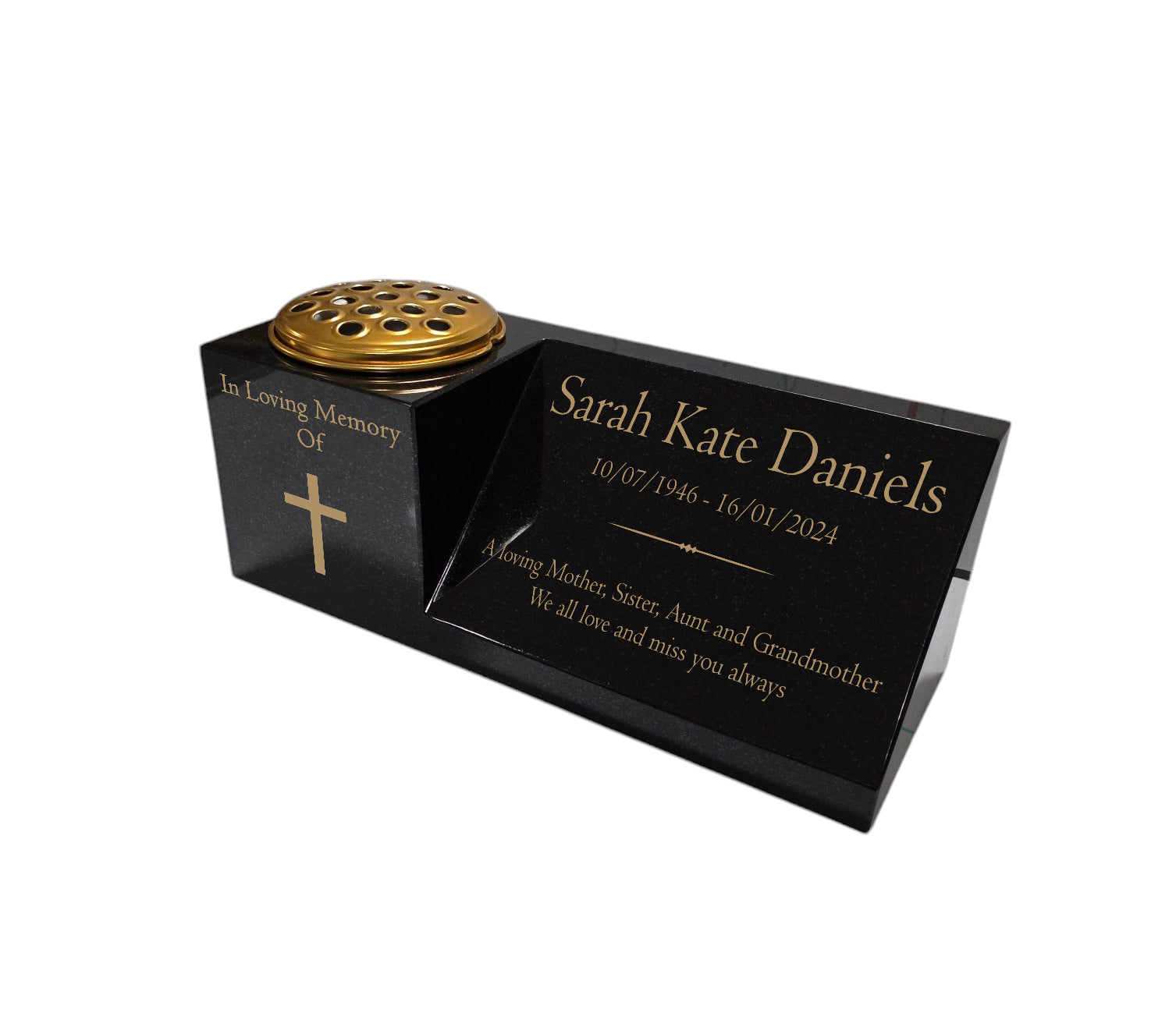 Granite Memorial Vase and Plaque Combination – Cross Design, Solid Gra
