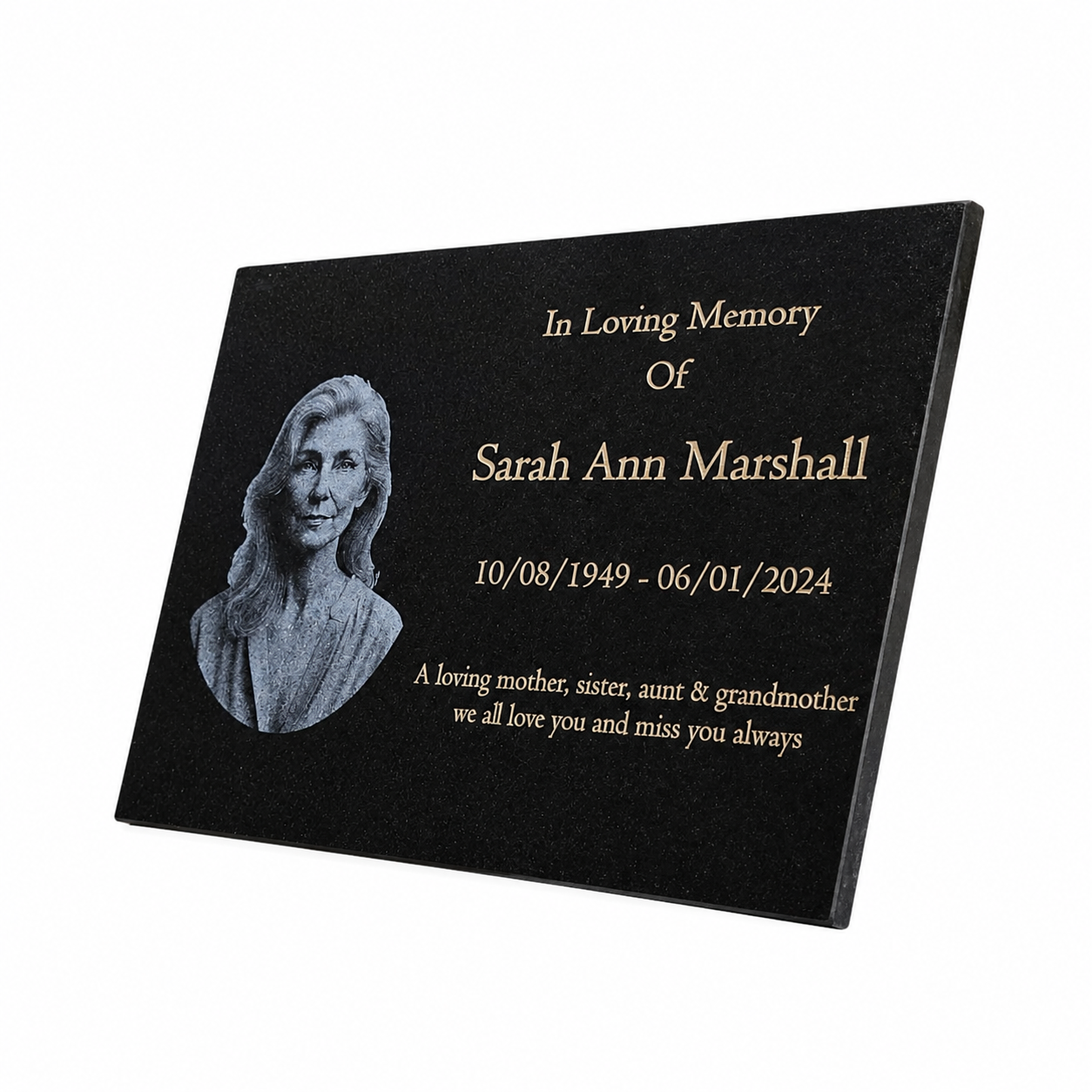 Granite Memorial Plaque, Add a Portrait and Personalised Text, Traditional Engraved Tribute