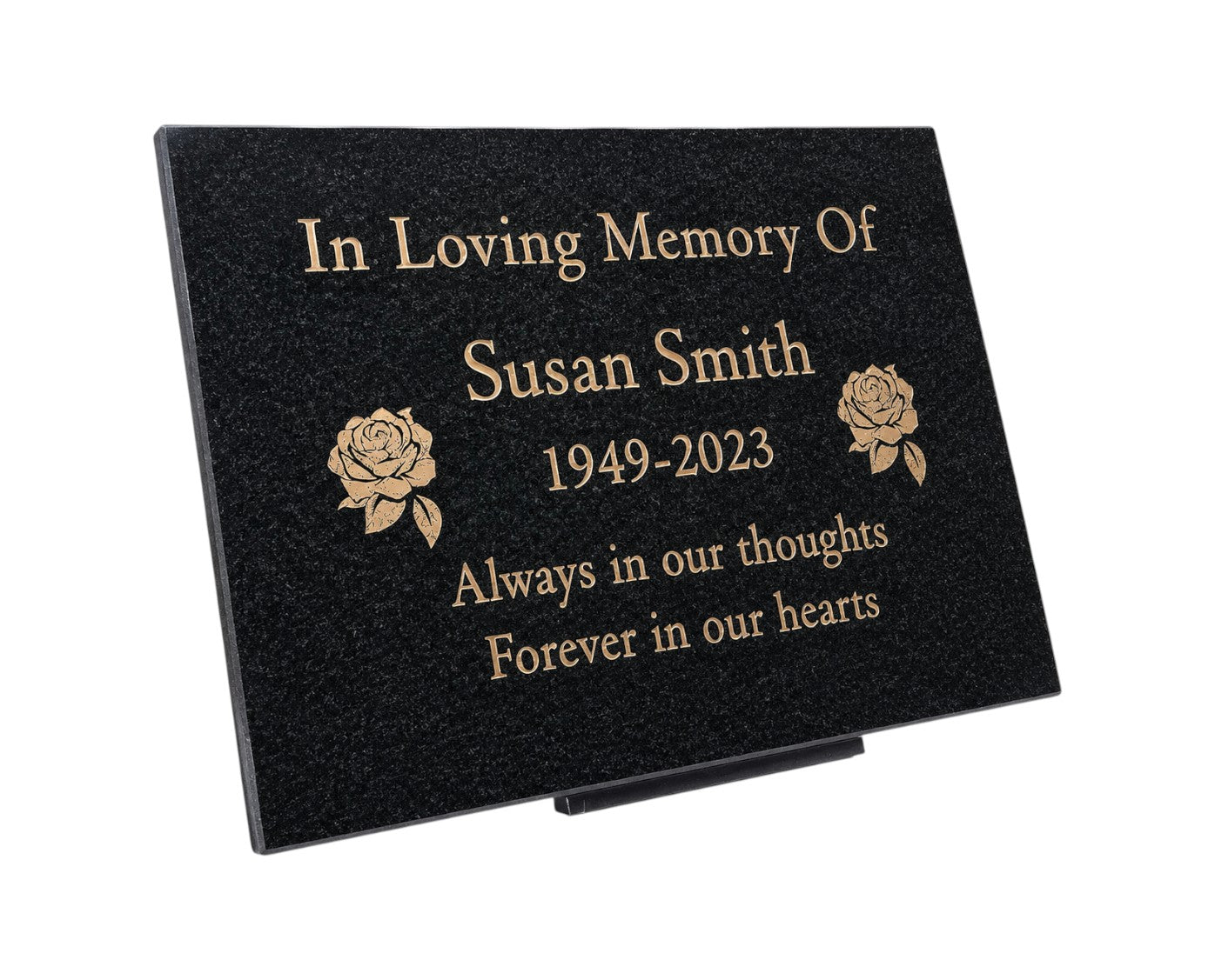 Granite Memorial Plaque, Rose Design, Personalised Engraved Tribute
