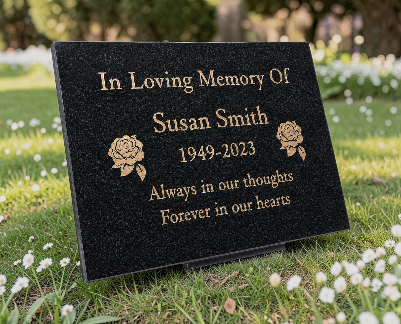 Granite Memorial Plaque, Rose Design, Personalised Engraved Tribute