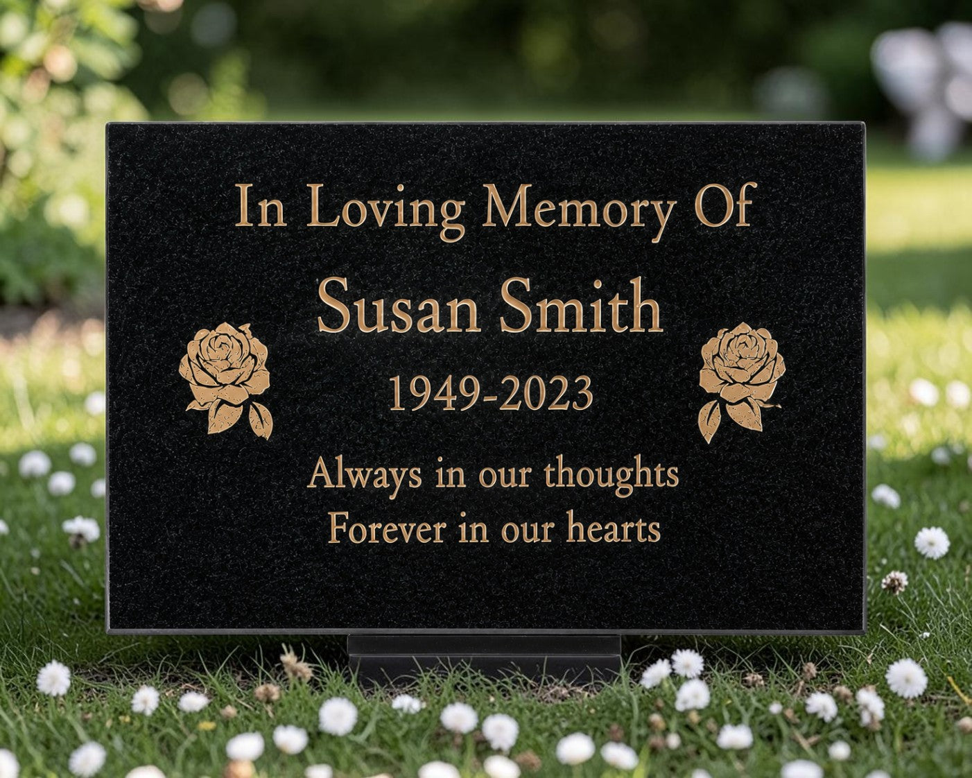 Granite Memorial Plaque, Rose Design, Personalised Engraved Tribute