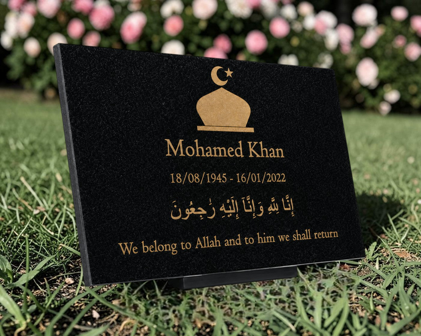 Granite Memorial Plaque, Islam Design, Personalised Engraved Tribute