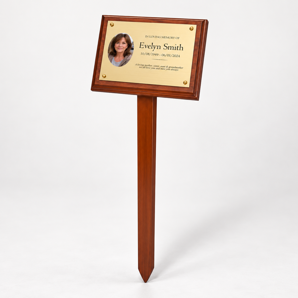 Personalised Mahogany Memorial Plaque on Stake, Photo Design